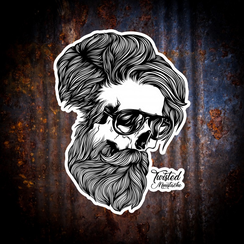 Twisted Moustache Skull & Bone Sticker